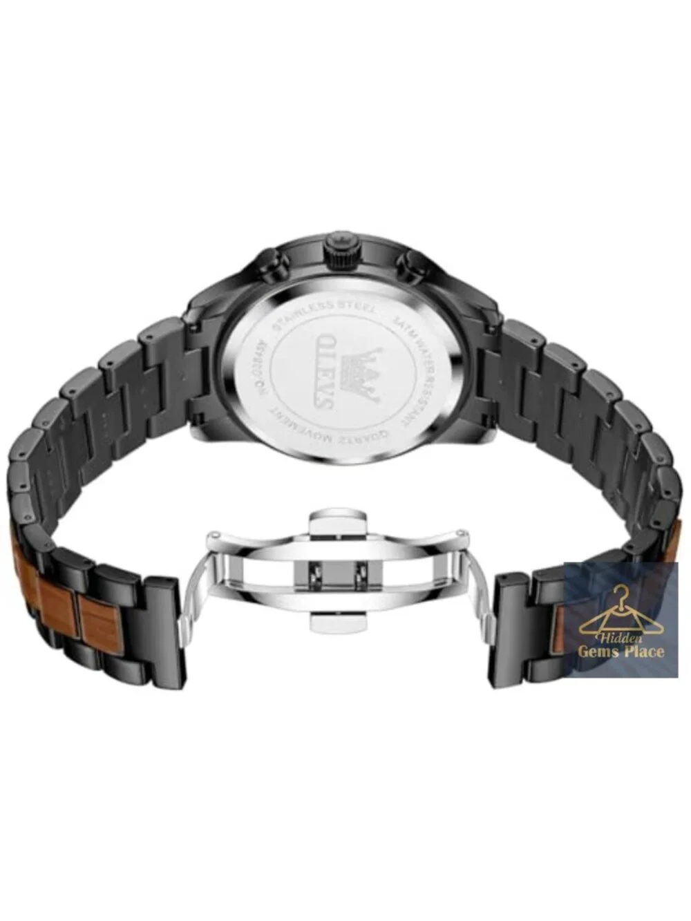 Wooden Men's Dress Chronograph Watch Quartz Analog Stainless Steel Waterproof